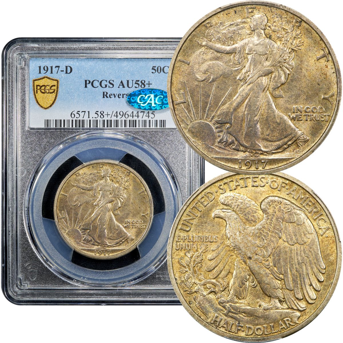 1917-D Reverse Walking Liberty Half Dollar 50c PCGS AU58+ CAC