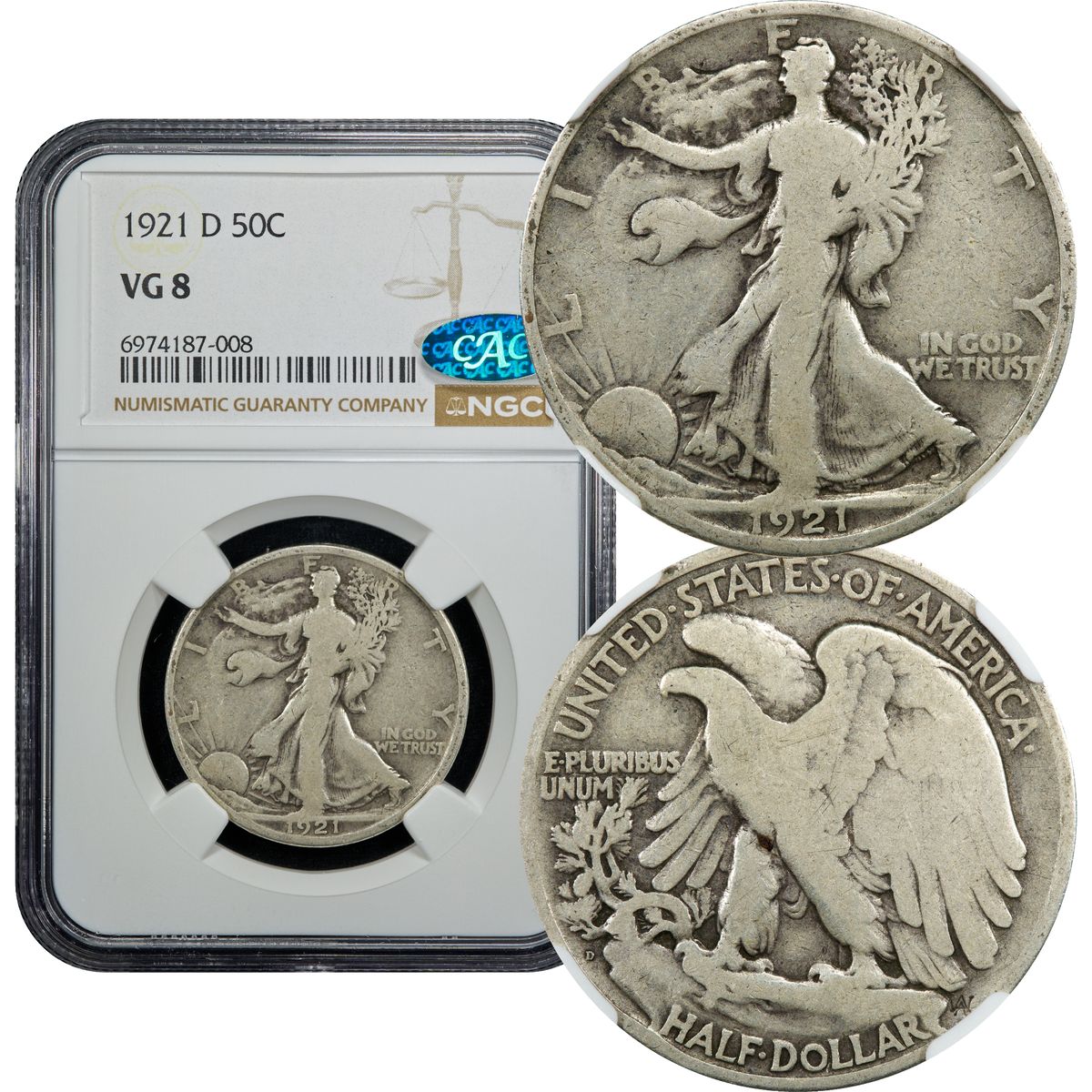 1921-D Walking Liberty Half Dollar 50c NGC VG8 CAC