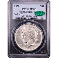 1921 High Relief Peace Dollar ($1) Obverse Slab Image