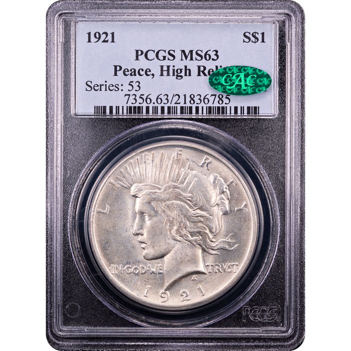1921 High Relief Peace Dollar ($1) Obverse Slab Image