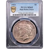 1921 Peace Dollar ($1) High Relief Obverse Slab Image