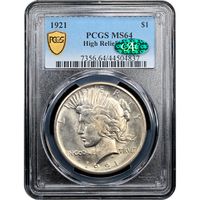 1921 Peace Dollar ($1) High Relief Obverse Slab Image