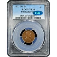 1922 No D Strong Reverse Lincoln Cent (1c) Obverse Slab Image
