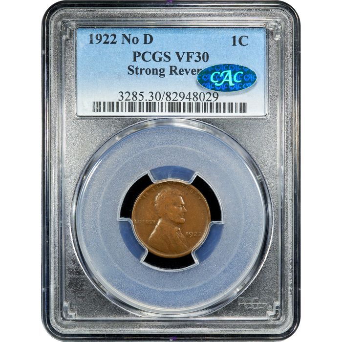 1922 No D Strong Reverse Lincoln Cent (1c) Obverse Slab Image