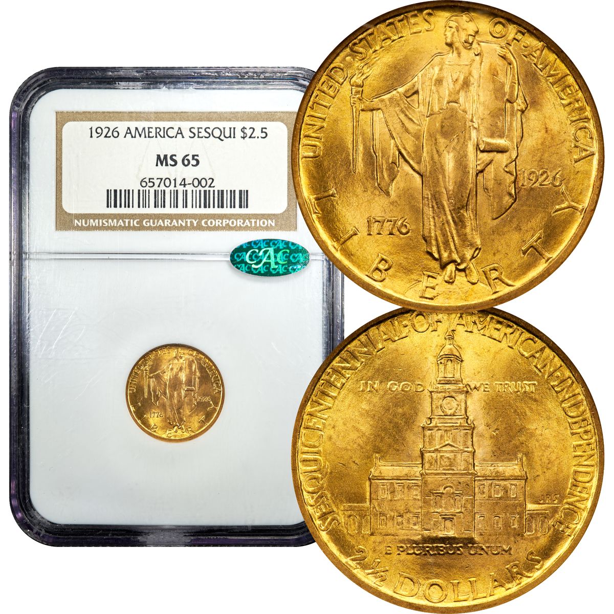 1926 Sesquicentennial Commem Gold Quarter Eagle $2.50 NGC MS65 CAC
