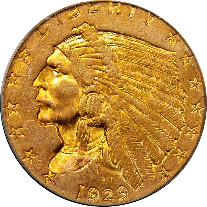 1929 Indian Gold Quarter Eagle ($2.50) OGH Obverse Image