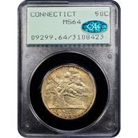 1935 Connecticut Commemorative Half Dollar (50c) Rattler Obverse Slab Image
