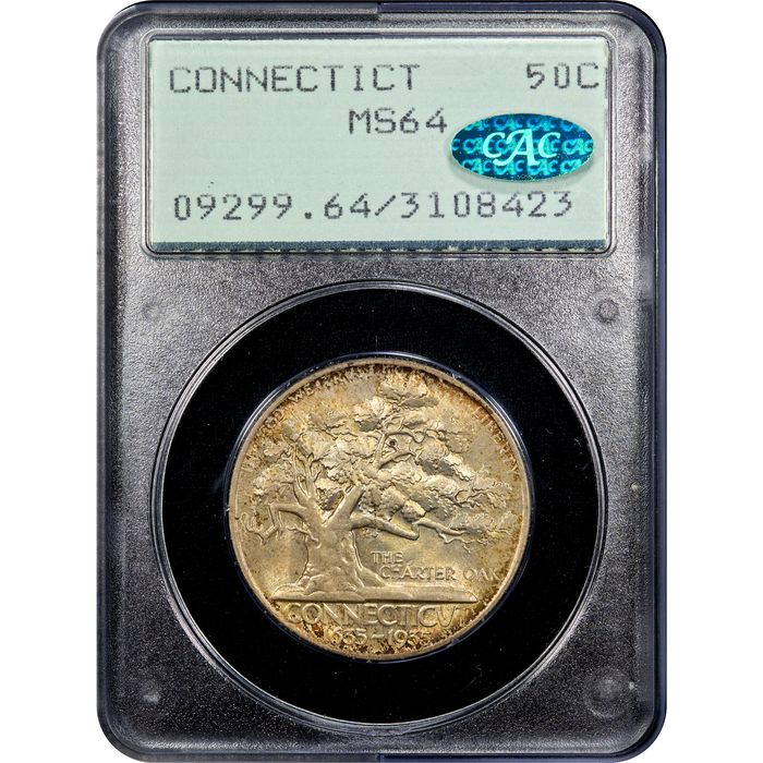 1935 Connecticut Commemorative Half Dollar (50c) Rattler Obverse Slab Image