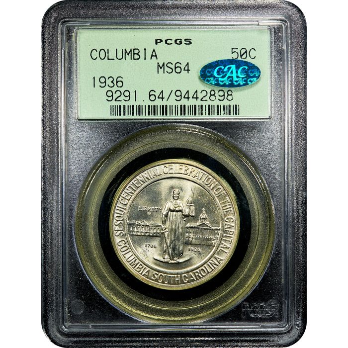 1936 Columbia Commemorative Half Dollar (50c) OGH Obverse Slab Image