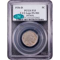 1936-D 3 1/2 Legs Buffalo Nickel (5c) Obverse Slab Image