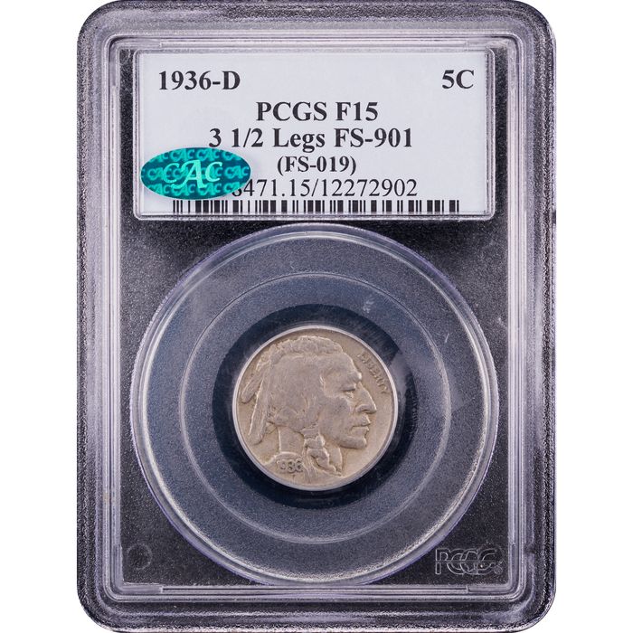 1936-D 3 1/2 Legs Buffalo Nickel (5c) Obverse Slab Image