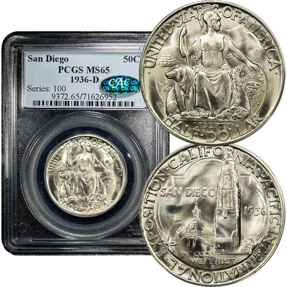 1936-D San Diego Commem Half Dollar 50c PCGS MS65 CAC