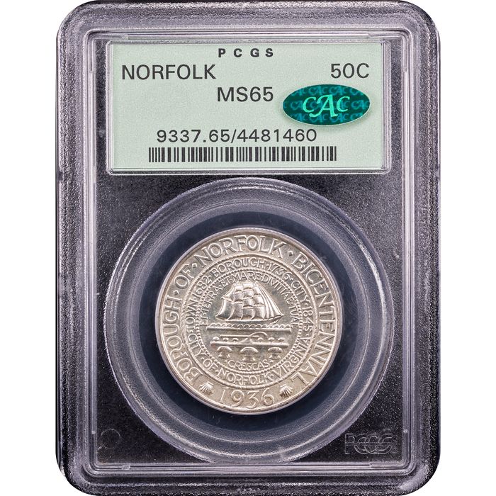 1936 Norfolk Commemorative Half Dollar (50c) OGH Obverse Slab Image