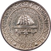 1936 Norfolk Commemorative Half Dollar (50c) OGH Obverse Image