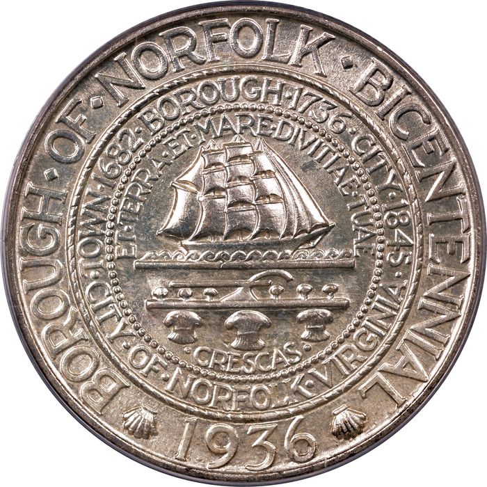 1936 Norfolk Commemorative Half Dollar (50c) OGH Obverse Image