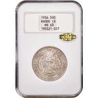 1936 Rhode Island Commemorative Half Dollar (50c) Obverse Slab Image