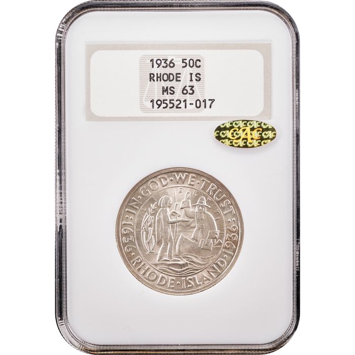 1936 Rhode Island Commemorative Half Dollar (50c) Obverse Slab Image