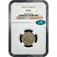 1937-D 3 Legs Buffalo Nickel (5c) Obverse Slab Image