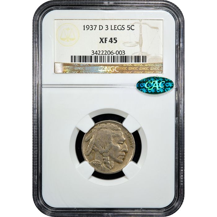1937-D 3 Legs Buffalo Nickel (5c) Obverse Slab Image