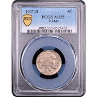 1937-D 3 Legs Buffalo Nickel (5c) Obverse Slab Image
