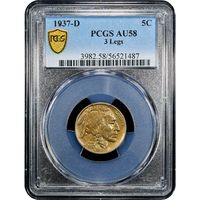 1937-D 3 Legs Buffalo Nickel (5c) Obverse Slab Image