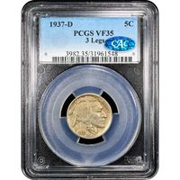 1937-D 3 Legs Buffalo Nickel (5c) Obverse Slab Image