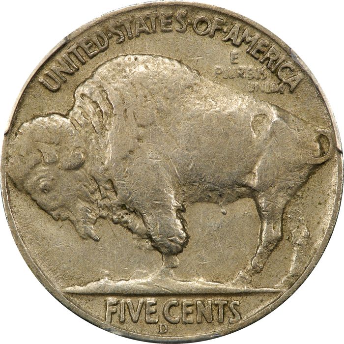 1937-D 3 Legs Buffalo Nickel (5c) Reverse Image