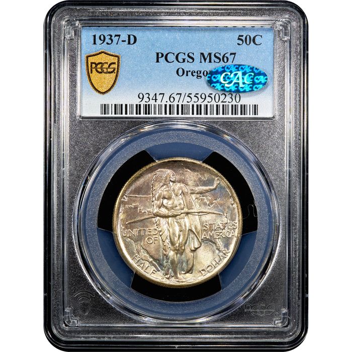 1937-D Oregon Commemorative Half Dollar (50c) Obverse Slab Image