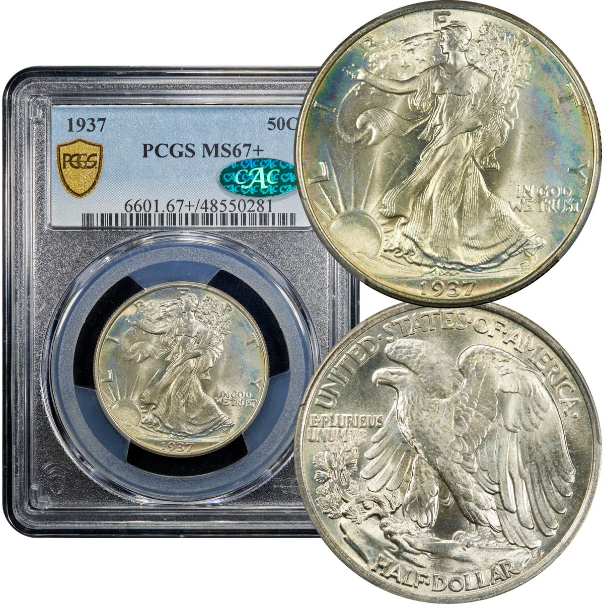 1937 Walking Liberty Half Dollar 50c PCGS MS67+ CAC