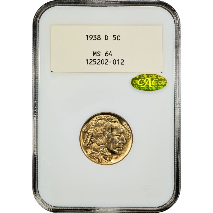 1938-D Buffalo Nickel (5c) White Label Obverse Slab Image