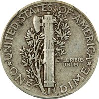 1942/1 Mercury Dime (10c) Reverse Image