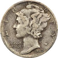1942/1 Mercury Dime (10c) Photo 3