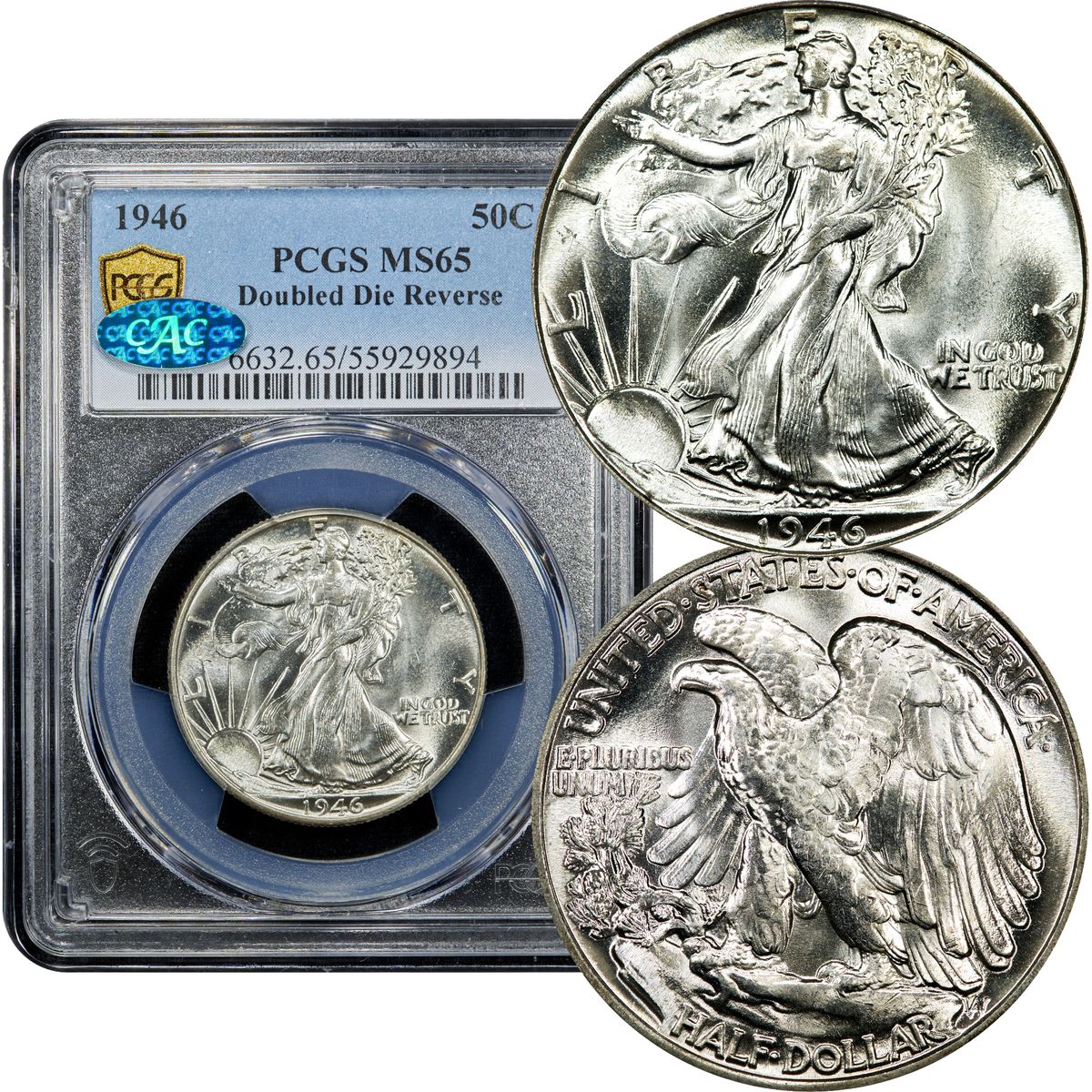 1946 Walking Liberty Half Dollar 50c Doubled Die Reverse PCGS MS65 CAC