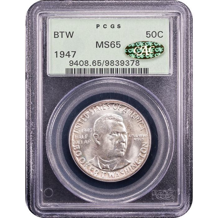1947 Booker T Washington Commemorative Half (50c) OGH Obverse Slab Image
