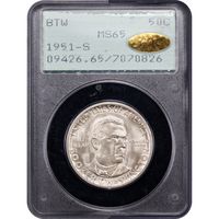 1951-S Booker T Washington (BTW) Commem Half Rattler Obverse Slab Image