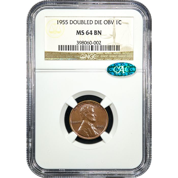 1955 Doubled Die Lincoln Cent (1c) Obverse Slab Image