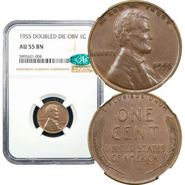 1955 Doubled Die Obverse Lincoln Cent (1c) Composite Image