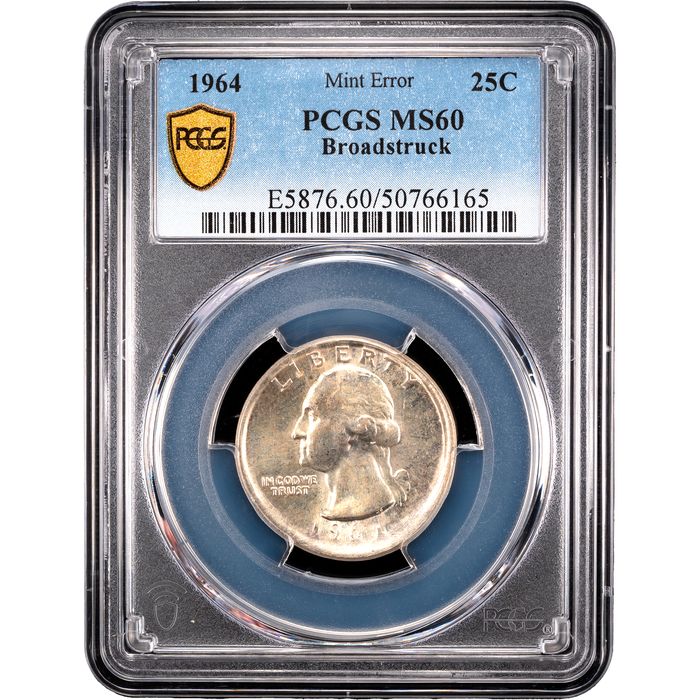 1964 Washington Quarter (25c) Error - Broadstruck Obverse Slab Image