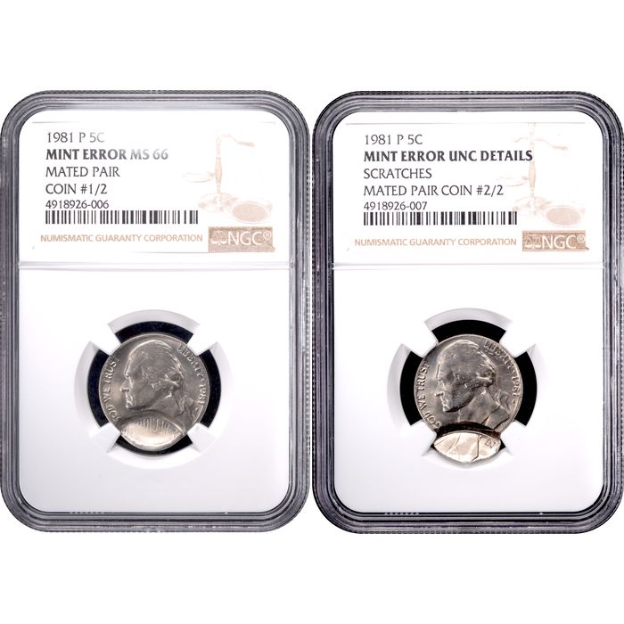 1981-P Jefferson Nickel (5c) Error - 2-Coin Mated Pair Obverse Image