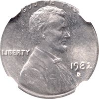1982-D Lincoln Cent (1c) Large Date, Error - Struck on 10c Blank Obverse Image
