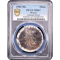 1985-Mo Mexico Libertad Silver Onza End Roll Toned Obverse Slab Image