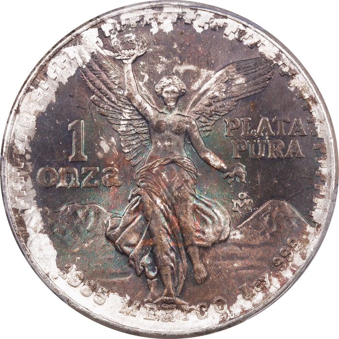 1985-Mo Mexico Libertad Silver Onza End Roll Toned Obverse Image