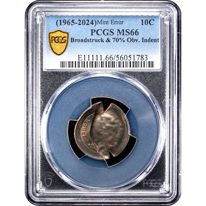 ND Roosevelt Dime (10c) Error - Broadstruck and 70 Pct Obv Indent Obverse Image