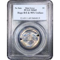 No Date Jefferson Nickel (5c) Error - Huge Broadstrike and Uniface Obverse Image