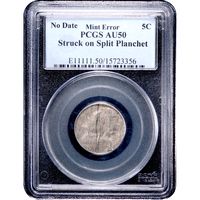 No Date Jefferson Nickel (5c) Error - Struck on Split Planchet Obverse Image