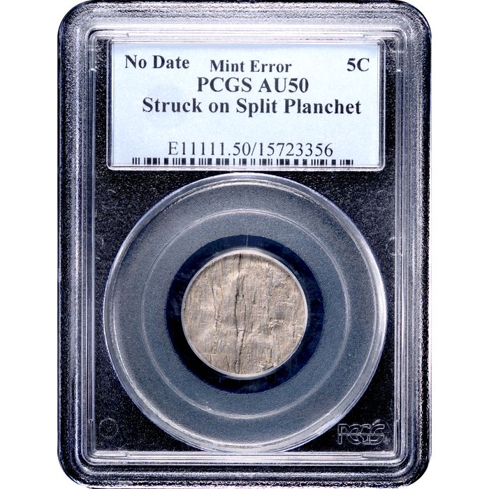 No Date Jefferson Nickel (5c) Error - Struck on Split Planchet Obverse Image