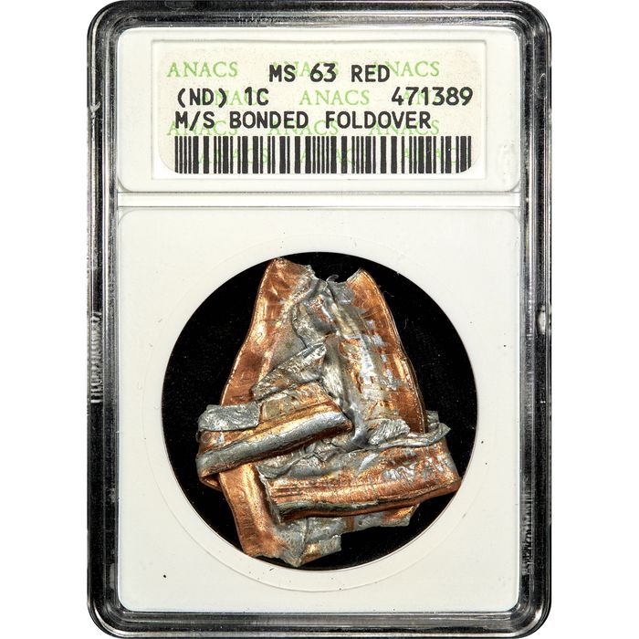No Date Lincoln Cent (1c) Error - Multi-Strike Bonded Foldover Obverse Slab Image
