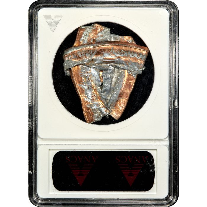 No Date Lincoln Cent (1c) Error - Multi-Strike Bonded Foldover Reverse Slab Image