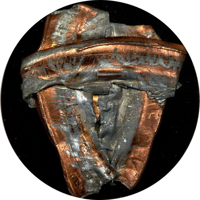 No Date Lincoln Cent (1c) Error - Multi-Strike Bonded Foldover Reverse Image