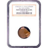 No Date Lincoln Cent (1c) Error - Triple Struck Off-Center Obverse Image